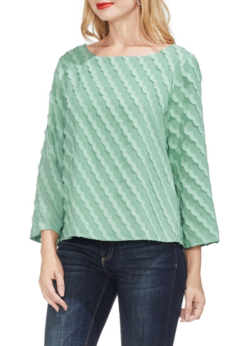 Women's Vince Camuto Clipped Scallop Stripe Top - Green