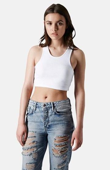 Topshop Ribbed Crop Top White
