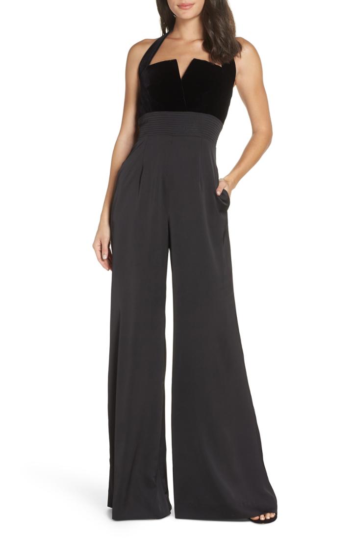 Women's Jill Jill Stuart Velvet Halter Neck Jumpsuit - Black