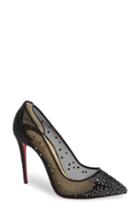 Women's Christian Louboutin Follies Strass Embellished Mesh Pump Us / 35eu - Black