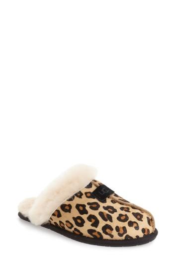 Women's Ugg Scuffette Ii Leopard Spot Calf Hair Genuine Shearling Cuff Slipper