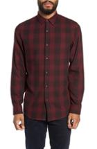 Men's Calibrate Slim Fit Mini Collar Check Flannel Sport Shirt, Size - Burgundy
