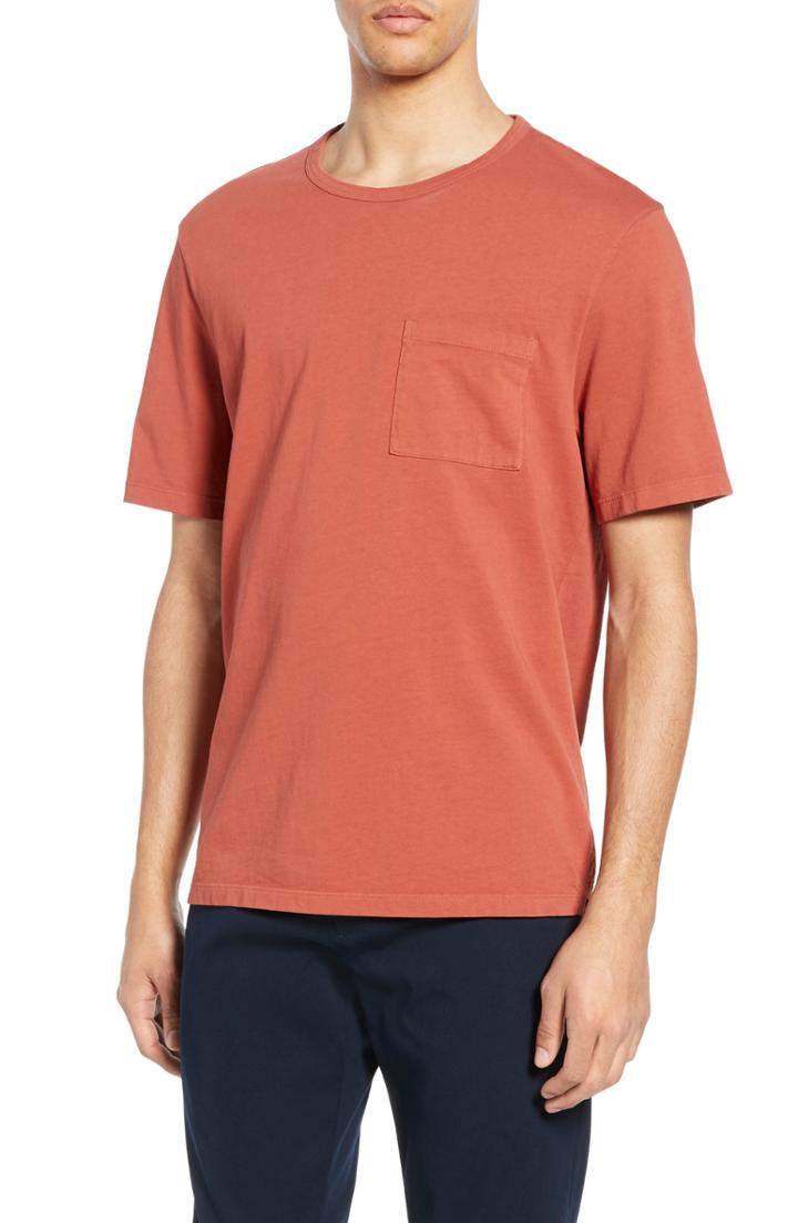 Men's Vince Garment Dyed Pocket T-shirt - Red