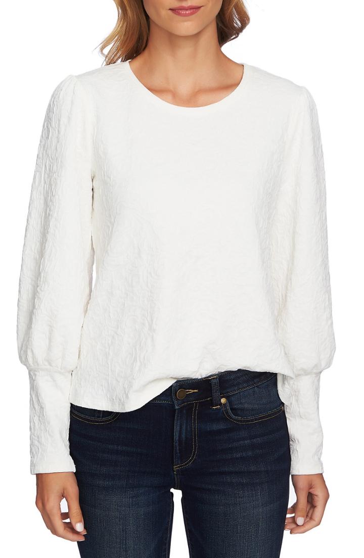 Women's Cece Puffed Shoulder Paisley Knit Top - Ivory