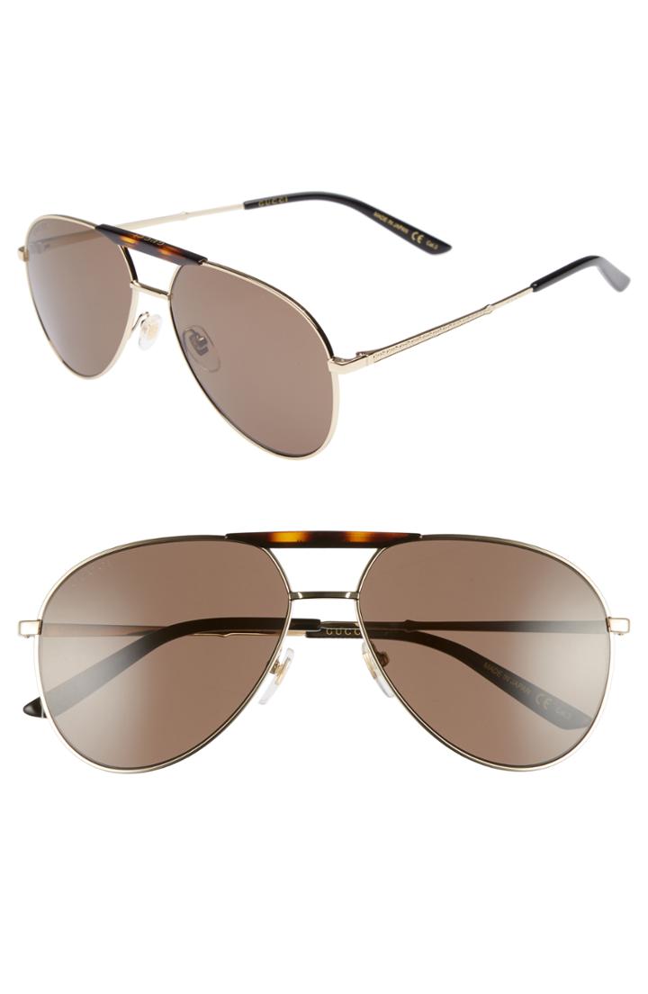 Men's Gucci Cruise 59mm Aviator Sunglasses - Gold/ Black