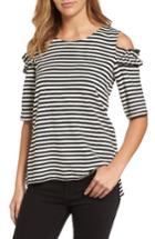 Women's Halogen Ruffle Cold Shoulder Tee, Size - Black