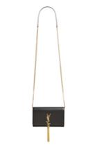 Women's Saint Laurent Small Monogram Calfskin Leather Wallet On A Chain - Black