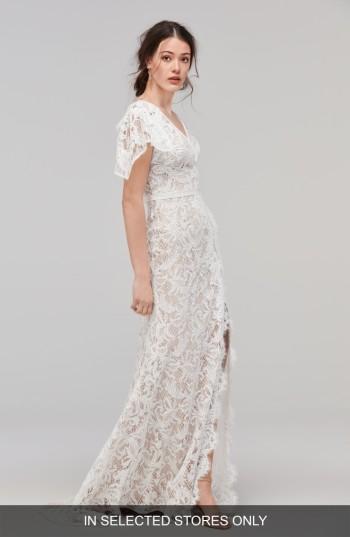 Women's Willowby Udara Flutter Sleeve Lace Faux Wrap Gown, Size - Ivory