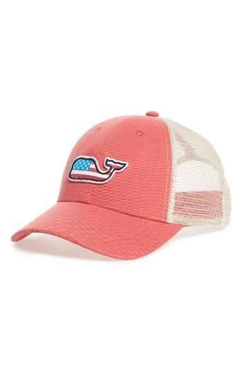 Men's Vineyard Vines Flag Whale Patch Trucker Hat - Red