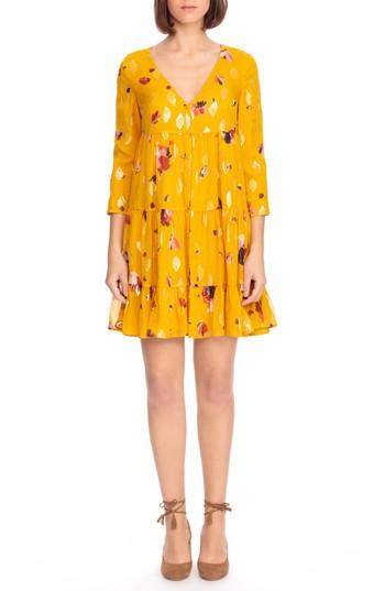 Women's Sezane Aure Silk A-line Dress Us / 34 Fr - Yellow