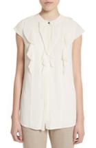 Women's St. John Collection Crinkle Silk Georgette Blouse - Ivory