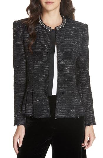 Women's Rebecca Taylor Embellished Stretch Tweed Jacket - Black