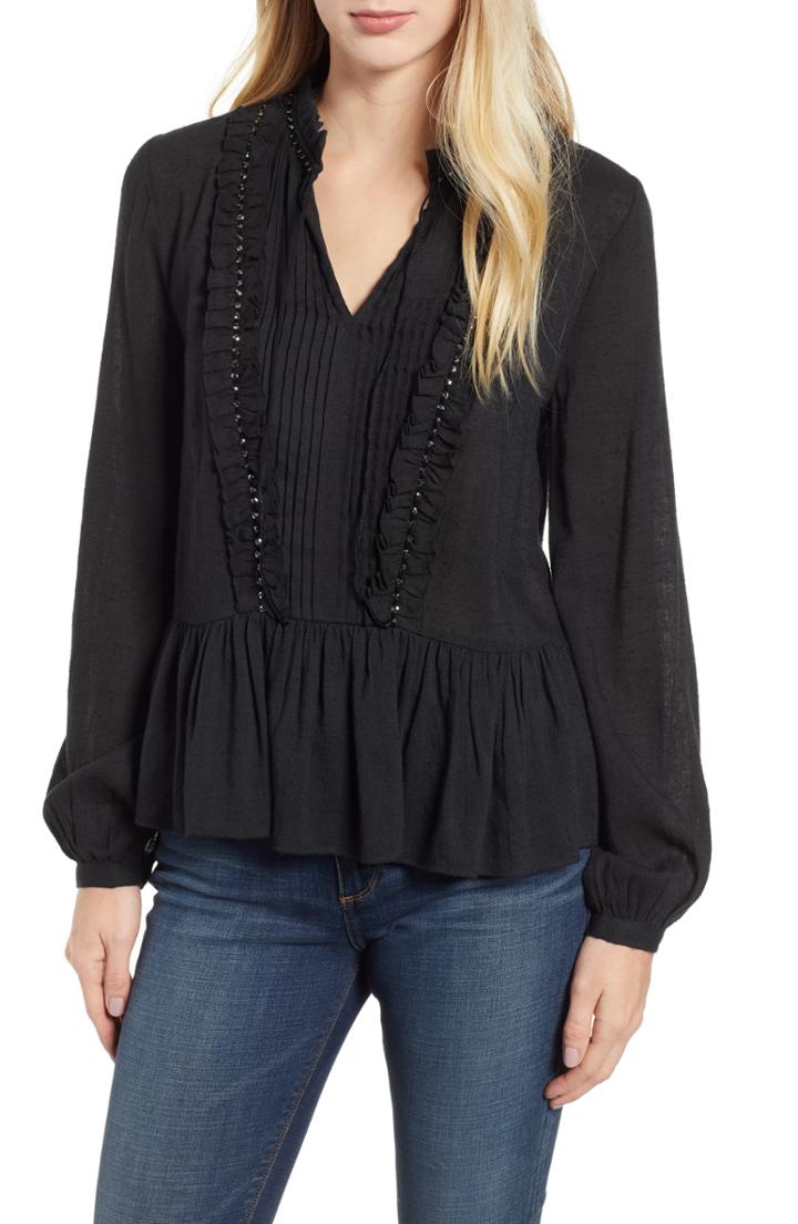 Women's Velvet By Graham & Spencer Beaded Peasant Blouse - Black