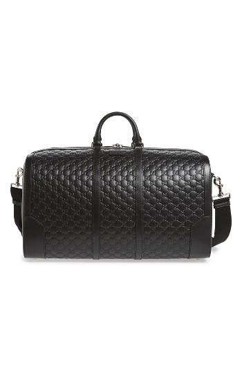 Men's Gucci Signature Strap Leather Duffel - Black