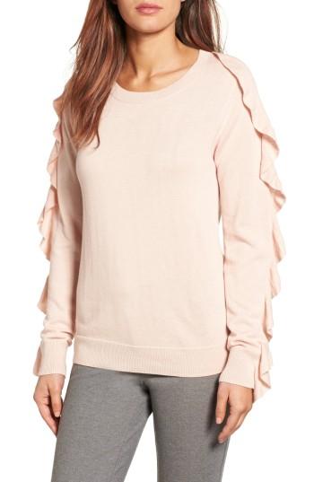 Petite Women's Halogen Ruffle Sleeve Sweater P - Pink