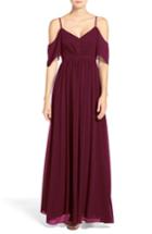 Women's Lulu's Off The Shoulder Chiffon Gown - Burgundy