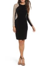 Women's Xscape Caviar Bead Mesh Velvet Body-con Dress