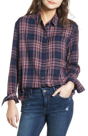 Women's Treasure & Bond Tartan Boyfriend Shirt, Size - Blue