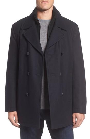 Men's Marc New York Burnett Wool Blend Peacoat With Front Insert, Size - Blue