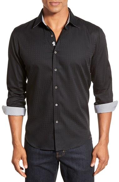 Men's Bugatchi Classic Fit Check Jacquard Sport Shirt