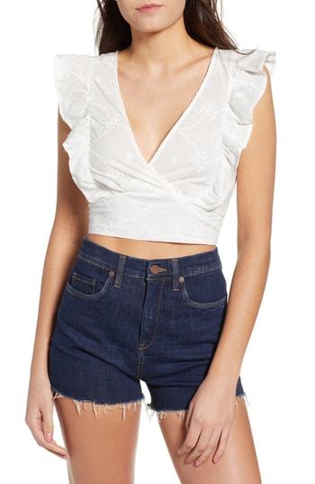 Women's Love, Fire Eyelet Ruffle Top - White