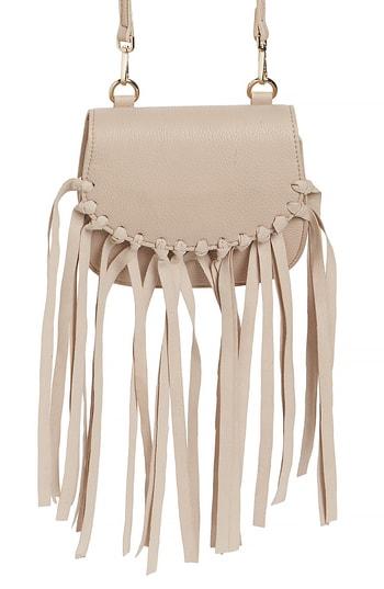 Jules Kae Mini Dylan Fringe Faux Leather Crossbody Bag - Beige