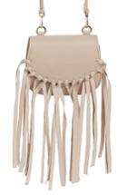 Jules Kae Mini Dylan Fringe Faux Leather Crossbody Bag - Beige