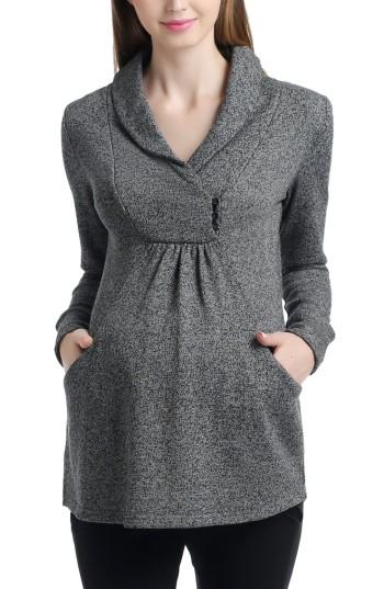 Women's Kimi And Kai Sadie Shawl Collar Maternity Sweatshirt - Grey