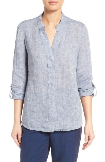 Petite Women's Nic+zoe Drifty Linen Shirt, Size P - Blue