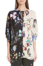 Women's Etro Floral Print Two-tone Pleated Top, Size - White