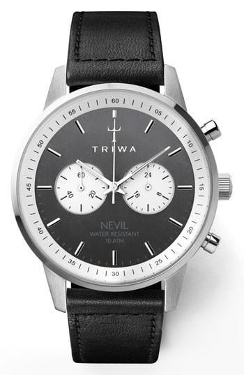Men's Triwa Slate Nevil Leather Strap Watch, 42mm