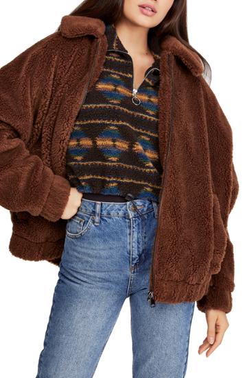 Women's Bdg Urban Outfitters Batwing Faux Shearling Jacket - Brown