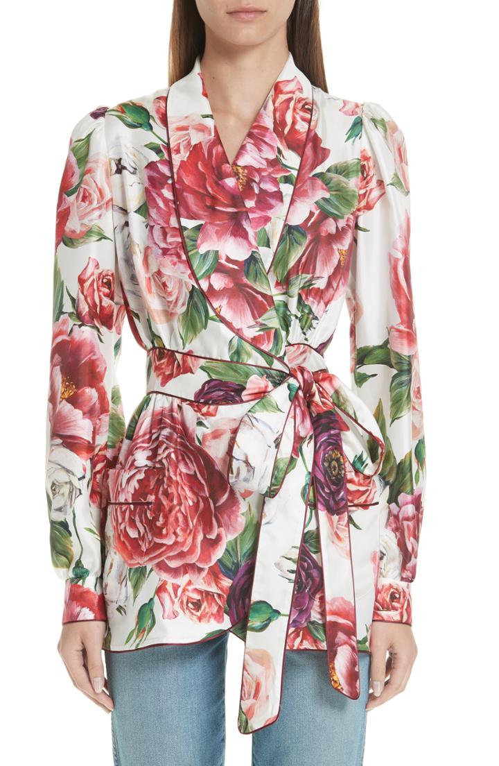 Women's Dolce & Gabbana Peony Print Silk Jacket Us / 38 It - White