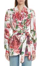 Women's Dolce & Gabbana Peony Print Silk Jacket Us / 38 It - White