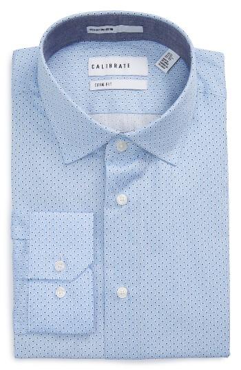 Men's Calibrate Trim Fit Dot Dress Shirt 32/33 - Blue