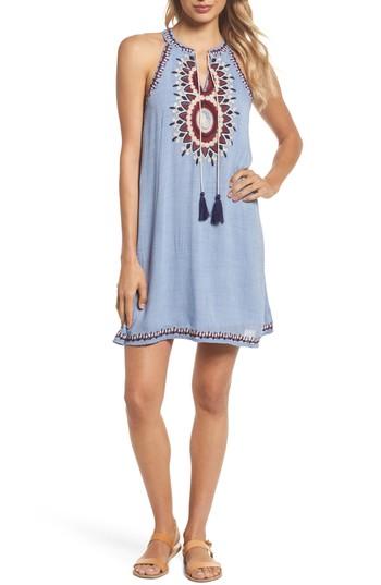 Women's Thml Embroidered Halter Neck Shift Dress - Blue