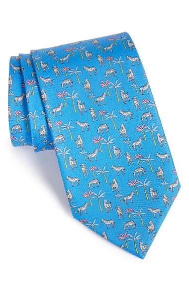 Men's Salvatore Ferragamo Zebra Print Silk Tie, Size - Blue