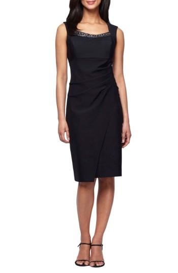 Women's Alex Evenings Embellished Neck Ruched Sheath Dress