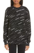 Women's Balenciaga Logo Jacquard Wool Blend Sweater - Black