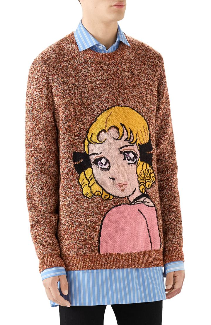 Men's Gucci Manga Intarsia Wool Crewneck Sweater