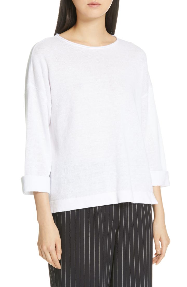 Women's Eileen Fisher Round Neck Organic Linen Top, Size - White