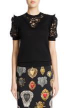 Women's Dolce & Gabbana Lace Inset Wool Blend Sweater Us / 40 It - Black