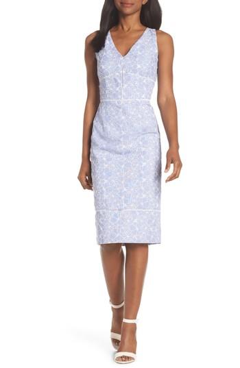 Women's Maggy London Sleeveless Embroidered Sheath Dress - Blue