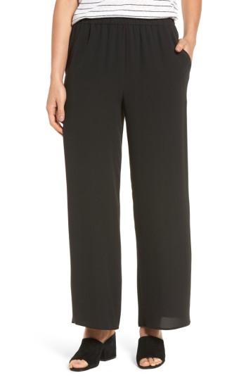 Women's Eileen Fisher Wide Leg Silk Pants, Size - Black