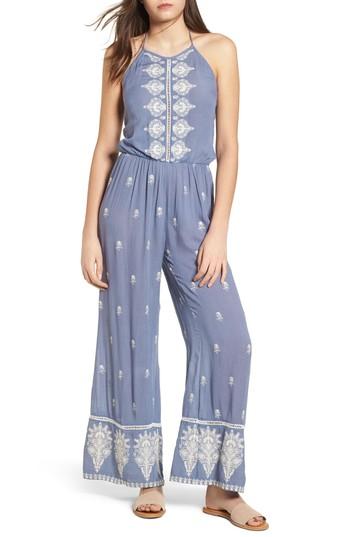 Women's Raga Alissa Embroidered Halter Neck Jumpsuit - Blue