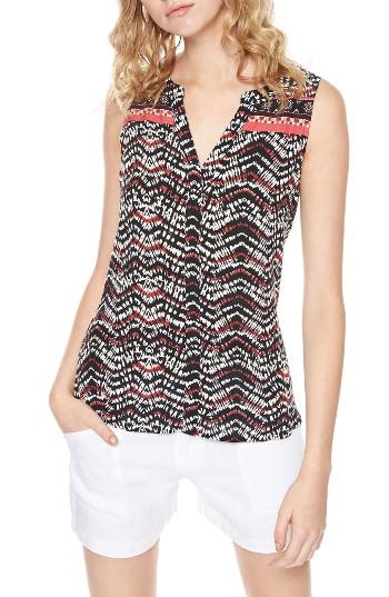Women's Sanctuary Craft Border Print Split Neck Top - Black