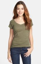 Women's Caslon Shirred V-neck Tee, Size - Green
