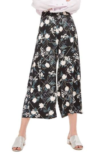 Women's Topshop Mix Floral Wide Leg Trousers Us (fits Like 0) - Black