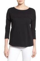 Women's Caslon Eyelet Trim Three-quarter Sleeve Tee