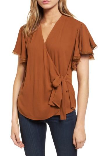 Women's Chelsea28 Ruffle Wrap Blouse, Size - Brown